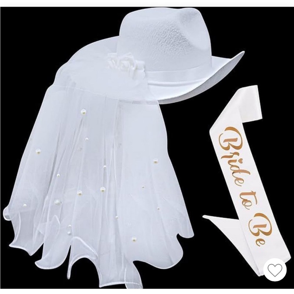 New BRIDE Earrings AND lightly used Cowgirl Hat with Veil & Sash